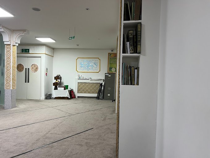 Inside the prayer hall, looking towards the entrance
