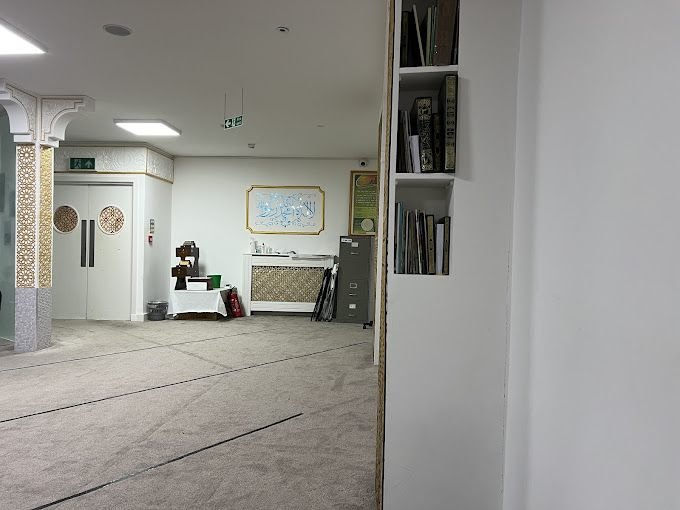 Inside the prayer hall, looking towards the entrance